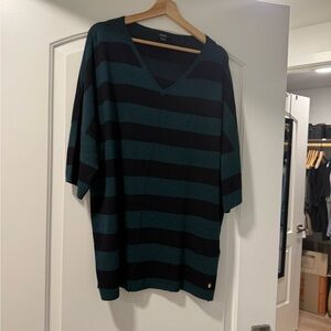 Men's Striped V-Neck Sweater - Black and Green